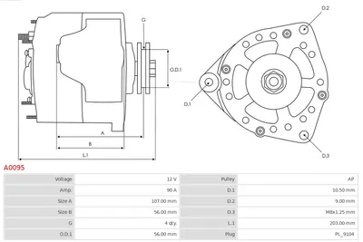 Alternador Audi 80 B4 Saloon · Audi 80 B4 Avant · Audi 100 C3 Saloon