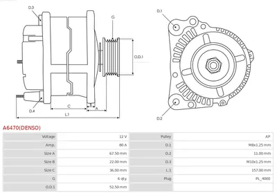 Alternador Toyota YARIS · Toyota AURIS · Toyota COROLLA Saloon