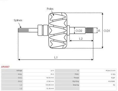 Rotor, alternador AS-PL AR0007