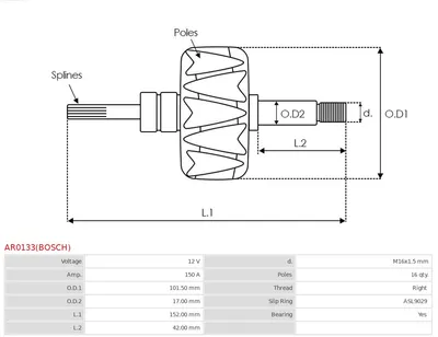 Rotor, alternador AS-PL AR0133(BOSCH)