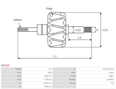 Rotor, alternador AS-PL AR1010