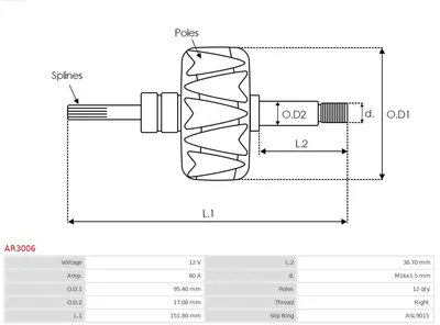 Rotor, alternador AS-PL AR3006