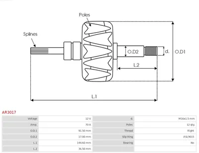 Rotor, alternador AS-PL AR3017