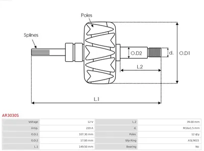 Rotor, alternador AS-PL AR3030S