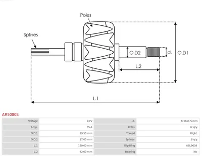 Rotor, alternador AS-PL AR5080S
