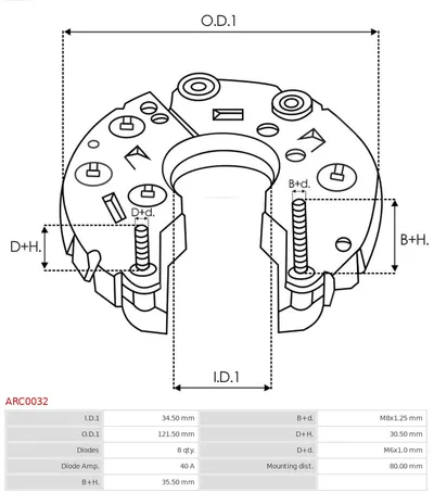 Rectificador, alternador AS-PL ARC0032
