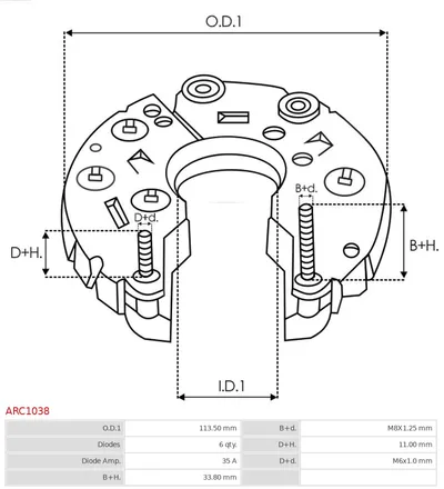 Rectificador, alternador AS-PL ARC1038