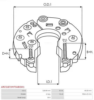 Rectificador, alternador AS-PL ARC5187(MITSUBISHI)