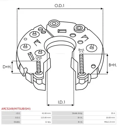 Rectificador, alternador AS-PL ARC5249(MITSUBISHI)
