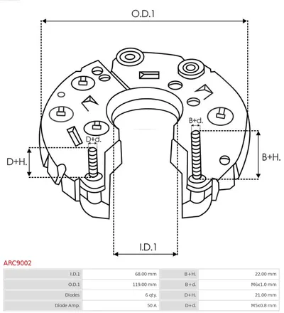 Rectificador, alternador AS-PL ARC9002
