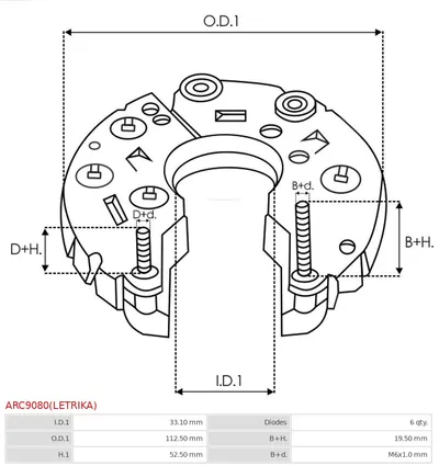 Rectificador, alternador AS-PL ARC9080(LETRIKA)