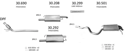 Sistema de gases de escape Vw TRANSPORTER T6 / CARAVELLE T6 Bus · Vw TRANSPORTER T6 Van · Vw TRANSPORTER T6 Platform/Chassis (SFD, SFE, SFL, SFZ, SJD, SJ